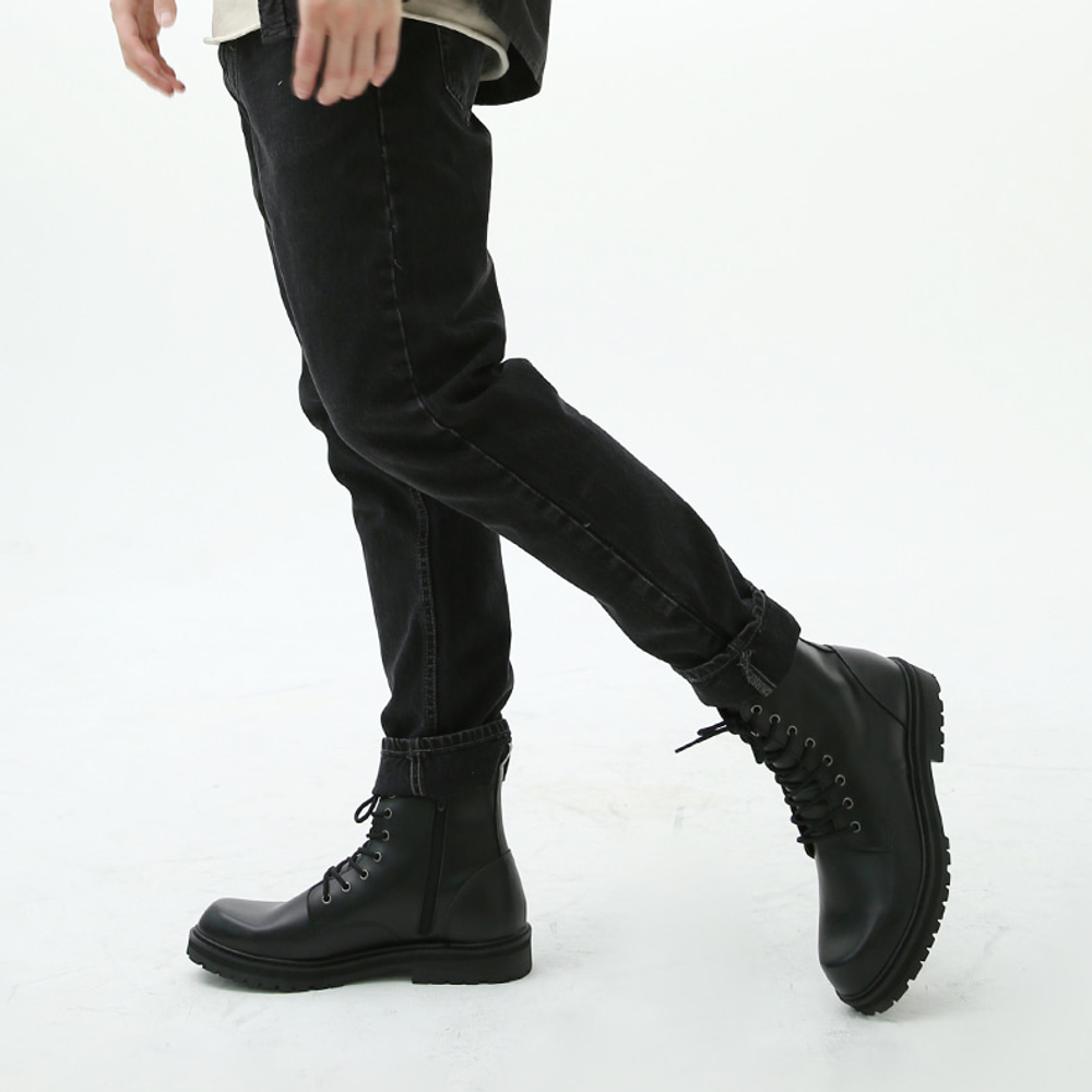 [GIRLS GOOB] Men's Side Zipper Lace-Up Boots Casual Boots Wide and Round Foot Ball Foot Walker - Made in Korea